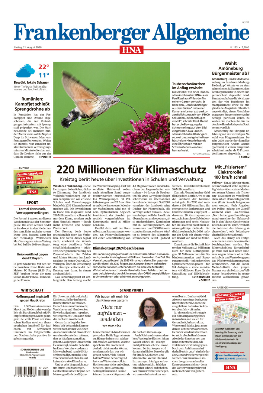 Frankenberger Allgemeine vom Freitag, 21.08.2026