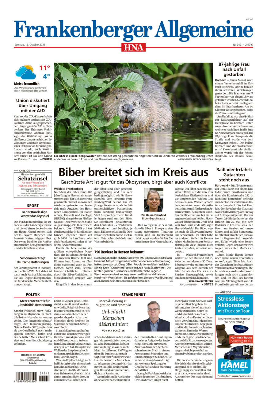 Frankenberger Allgemeine vom Samstag, 18.10.2025