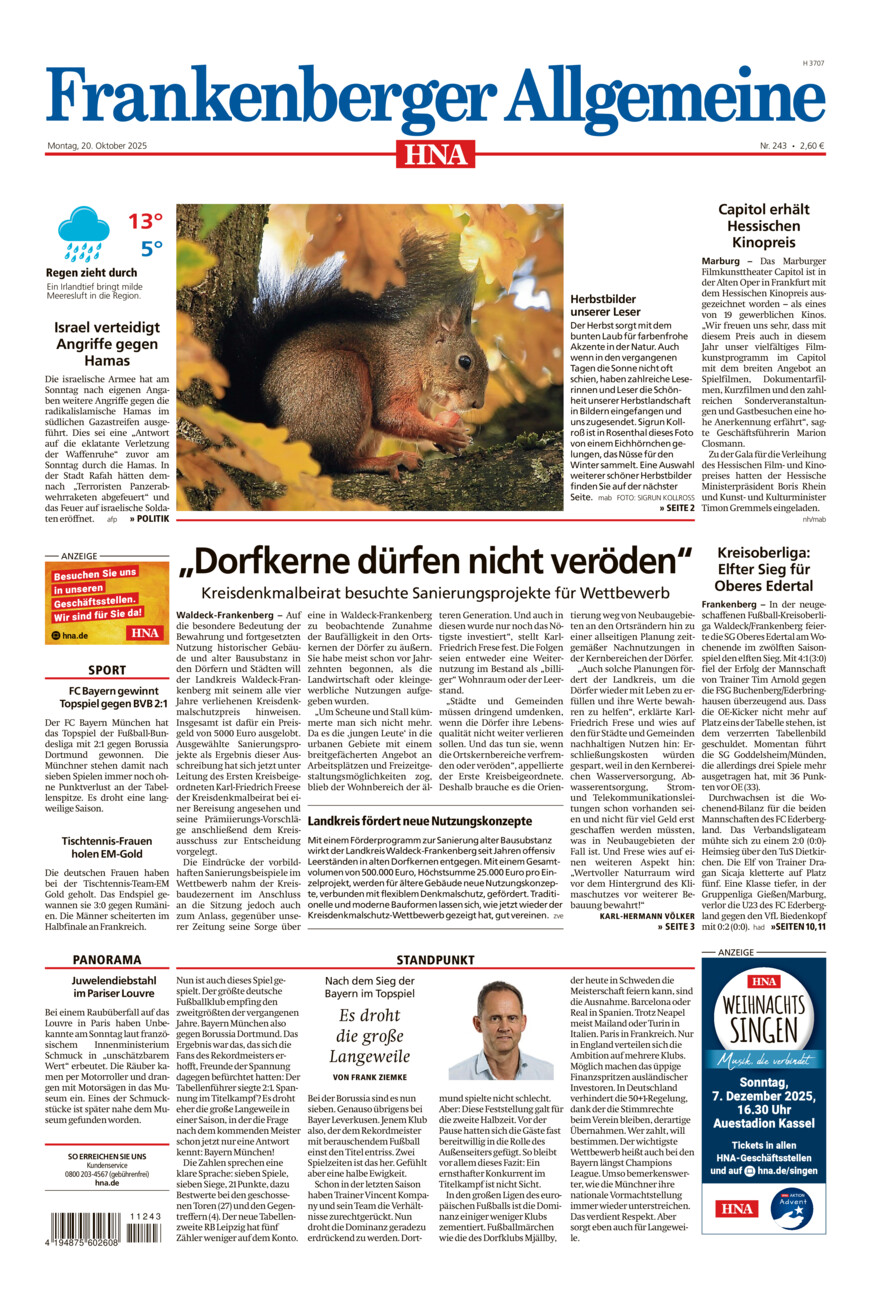 Frankenberger Allgemeine vom Montag, 20.10.2025
