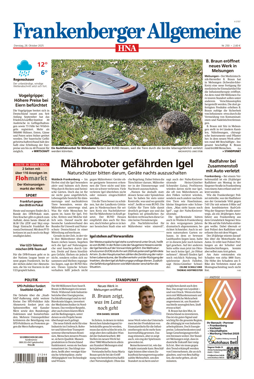 Frankenberger Allgemeine vom Dienstag, 28.10.2025
