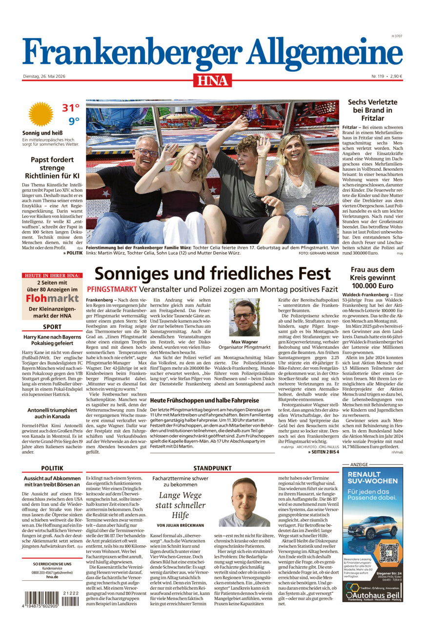 Frankenberger Allgemeine vom Dienstag, 26.05.2026