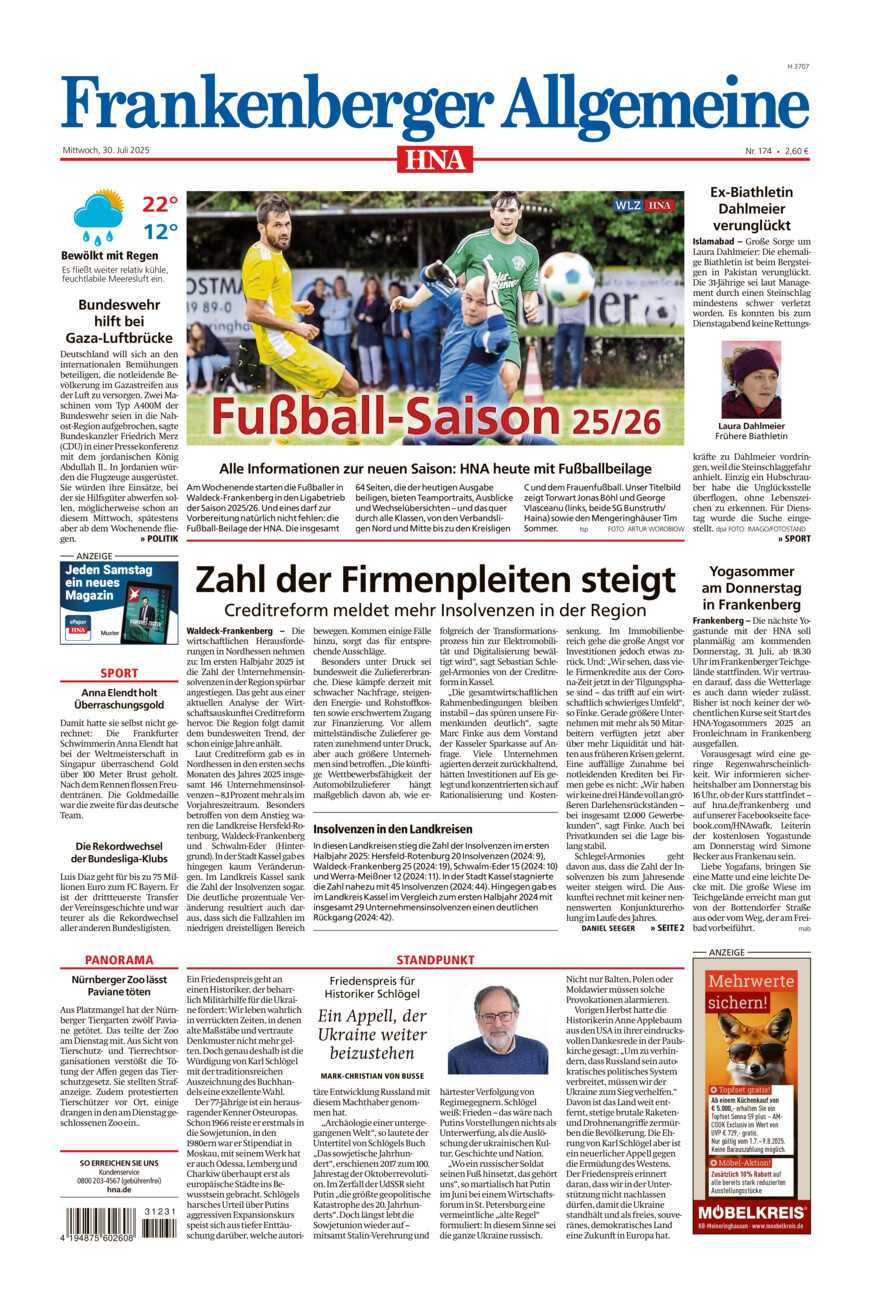 Frankenberger Allgemeine vom Mittwoch, 30.07.2025