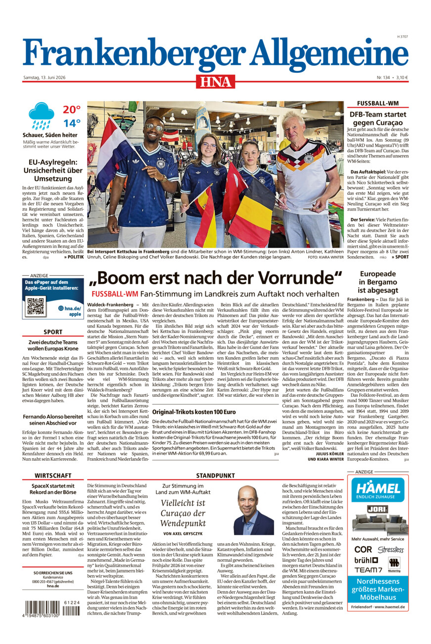 Frankenberger Allgemeine vom Samstag, 13.06.2026