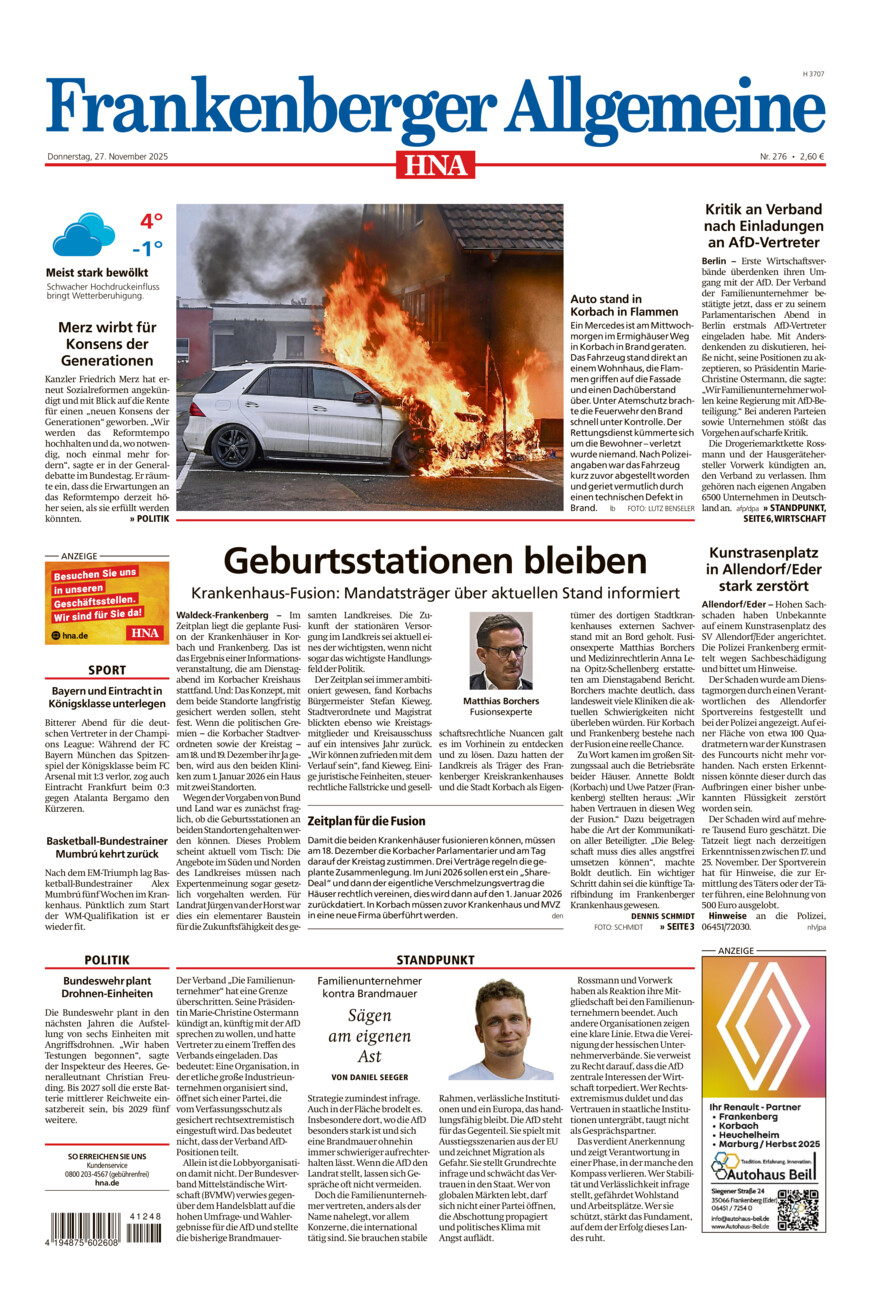 Frankenberger Allgemeine vom Donnerstag, 27.11.2025