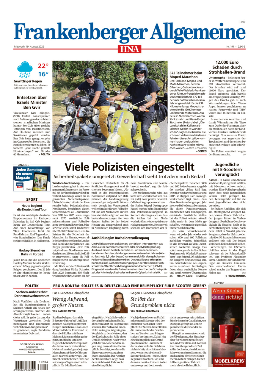 Frankenberger Allgemeine vom Mittwoch, 19.08.2026