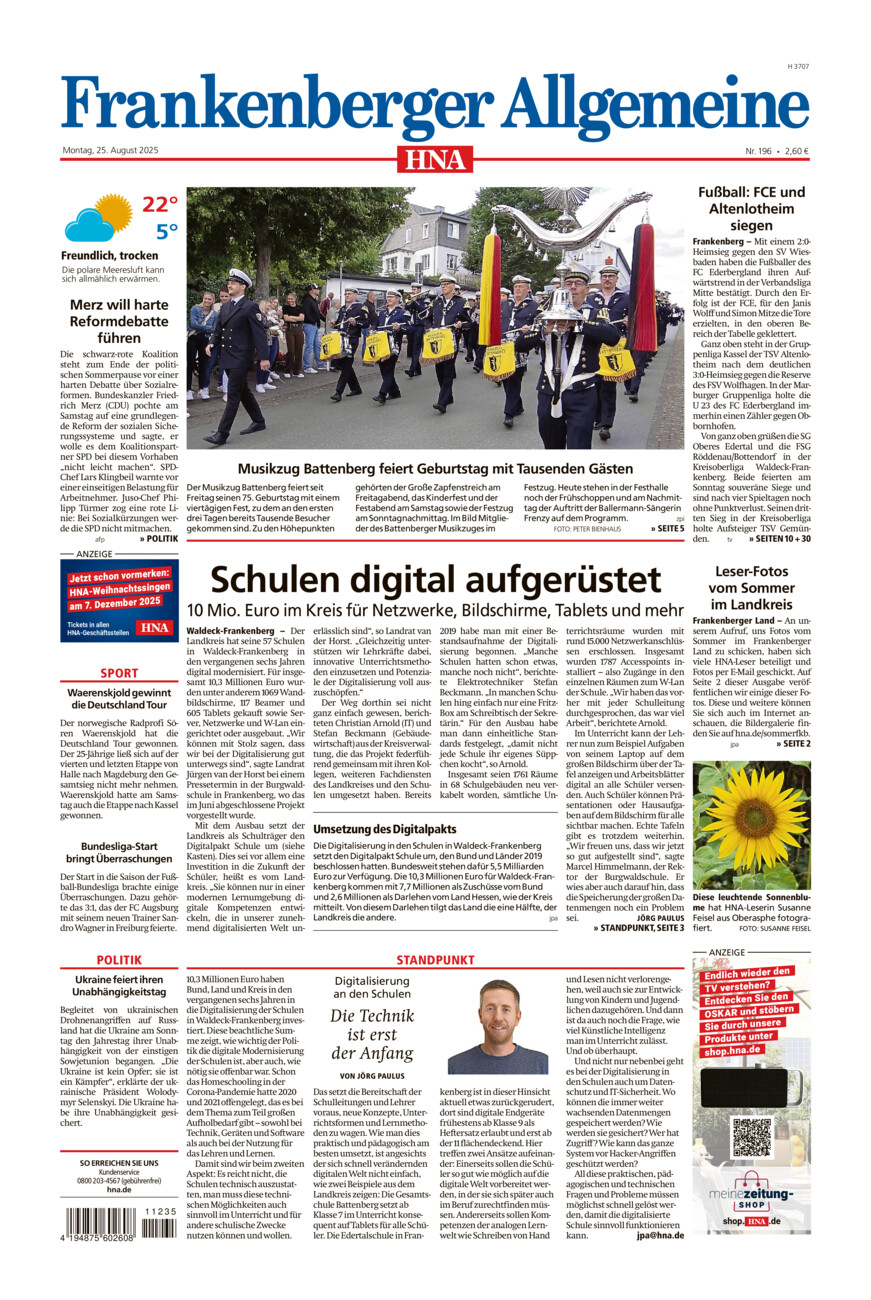 Frankenberger Allgemeine vom Montag, 25.08.2025