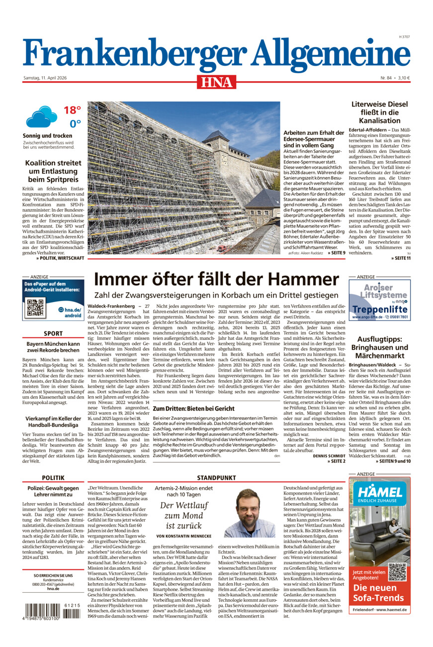 Frankenberger Allgemeine vom Samstag, 11.04.2026