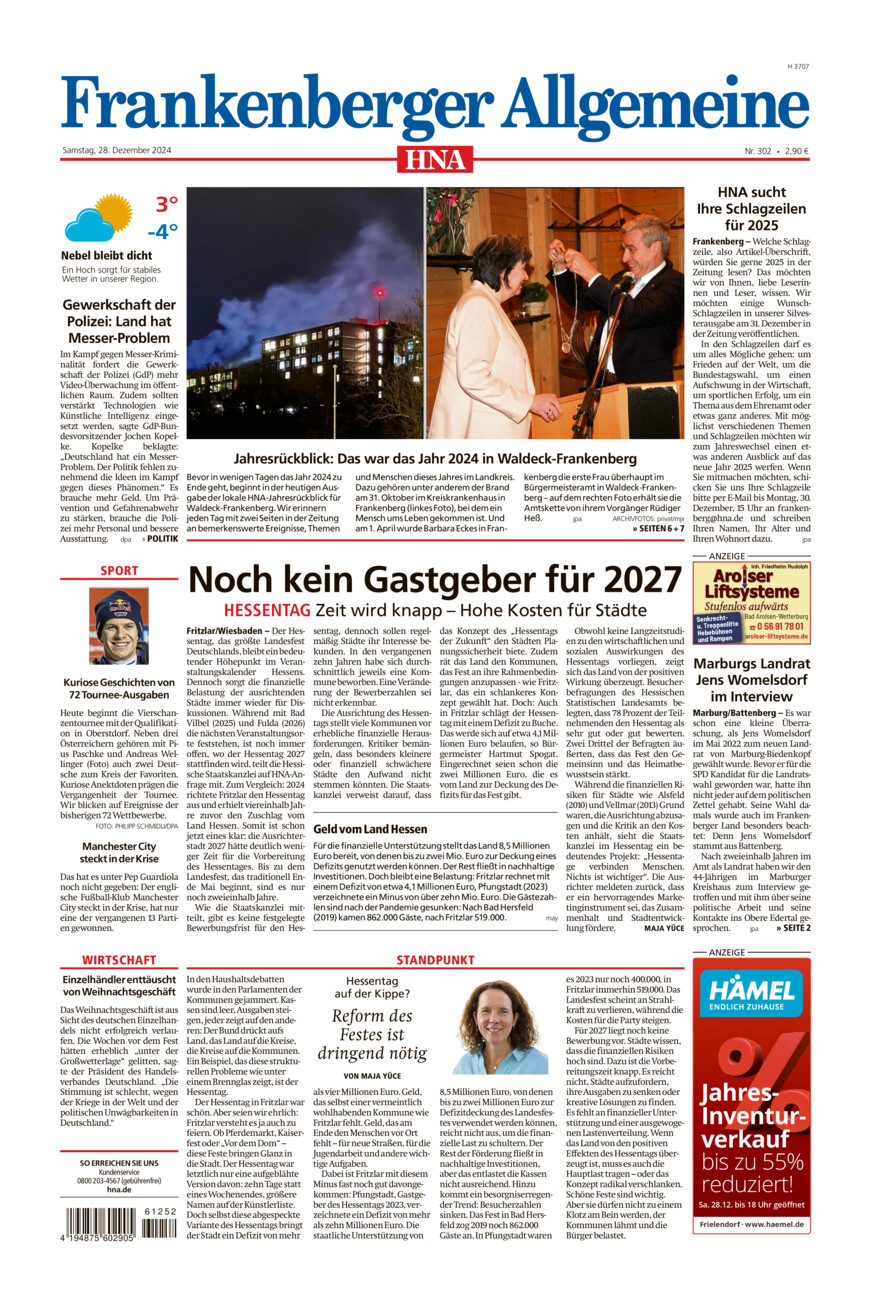 Frankenberger Allgemeine Vom Samstag, 28.12.2024 | HNA EPaper