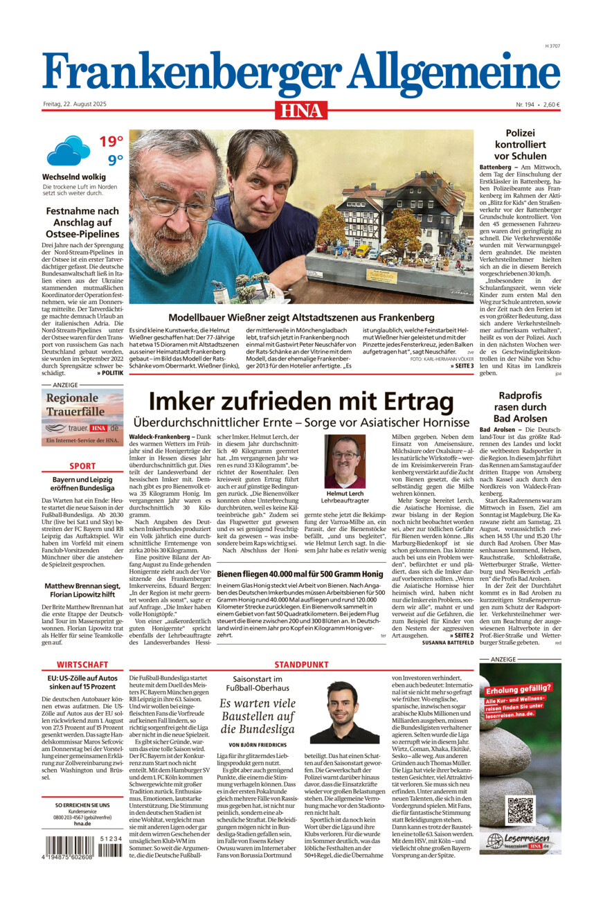 Frankenberger Allgemeine vom Freitag, 22.08.2025