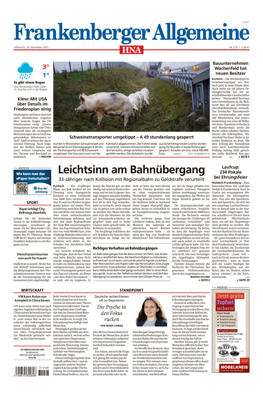 Frankenberger Allgemeine vom Mittwoch, 26.11.2025