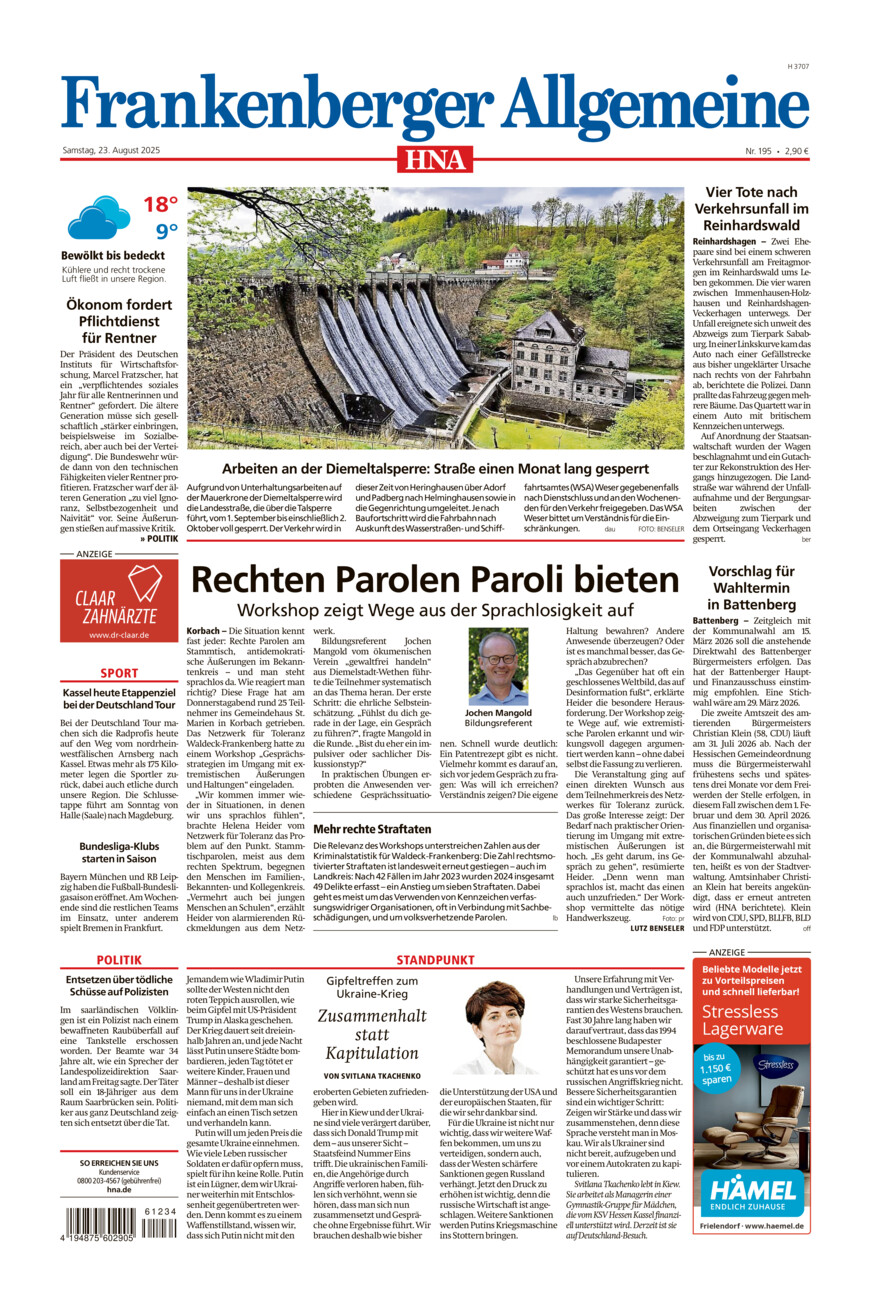 Frankenberger Allgemeine vom Samstag, 23.08.2025