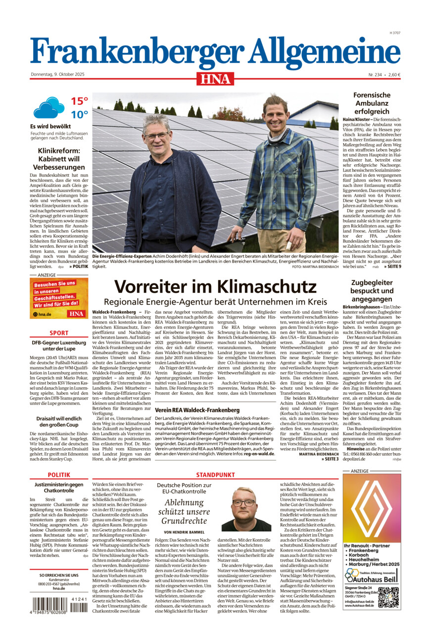 Frankenberger Allgemeine vom Donnerstag, 09.10.2025