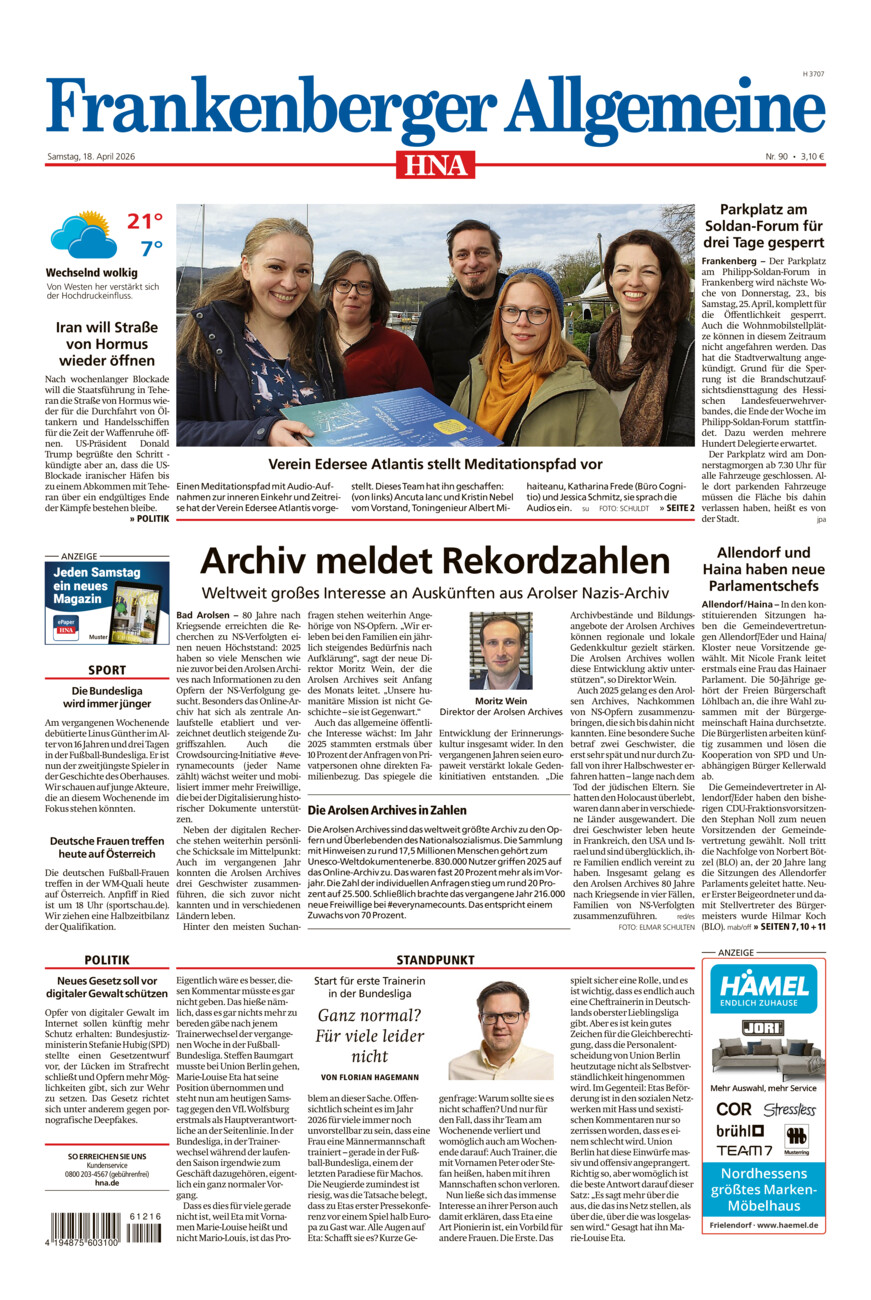 Frankenberger Allgemeine vom Samstag, 18.04.2026