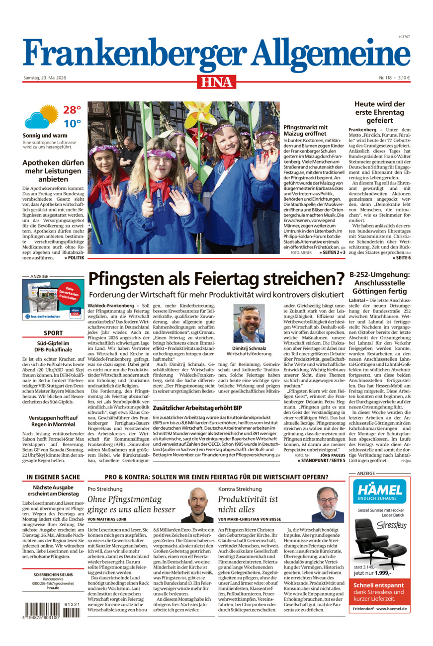 Frankenberger Allgemeine vom Samstag, 23.05.2026
