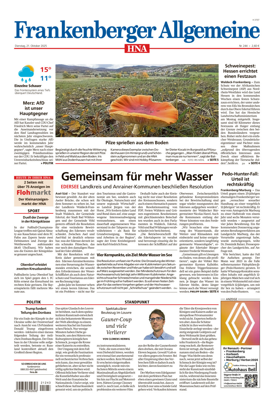 Frankenberger Allgemeine vom Dienstag, 21.10.2025