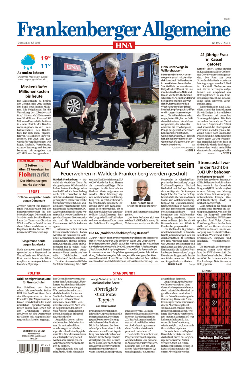 Frankenberger Allgemeine vom Dienstag, 08.07.2025