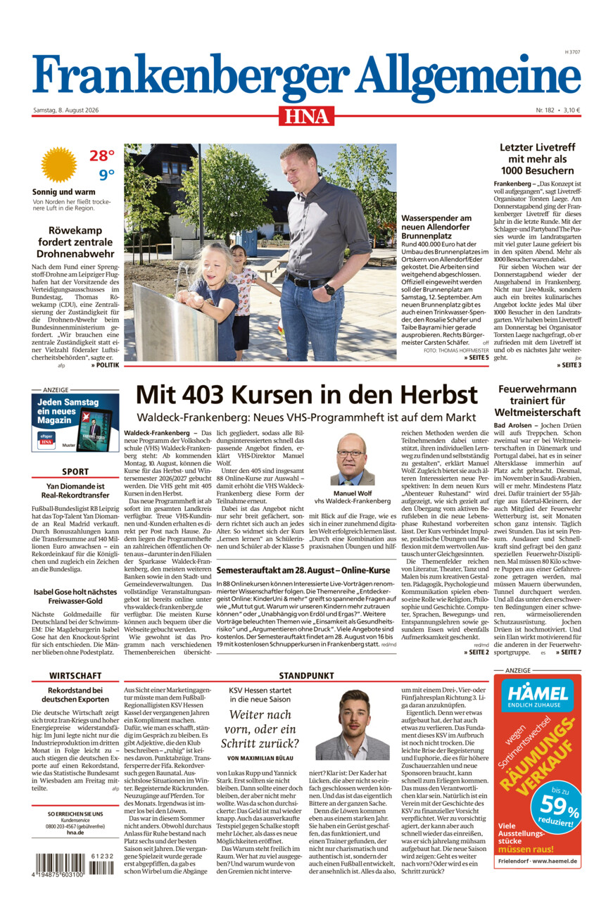 Frankenberger Allgemeine vom Samstag, 08.08.2026