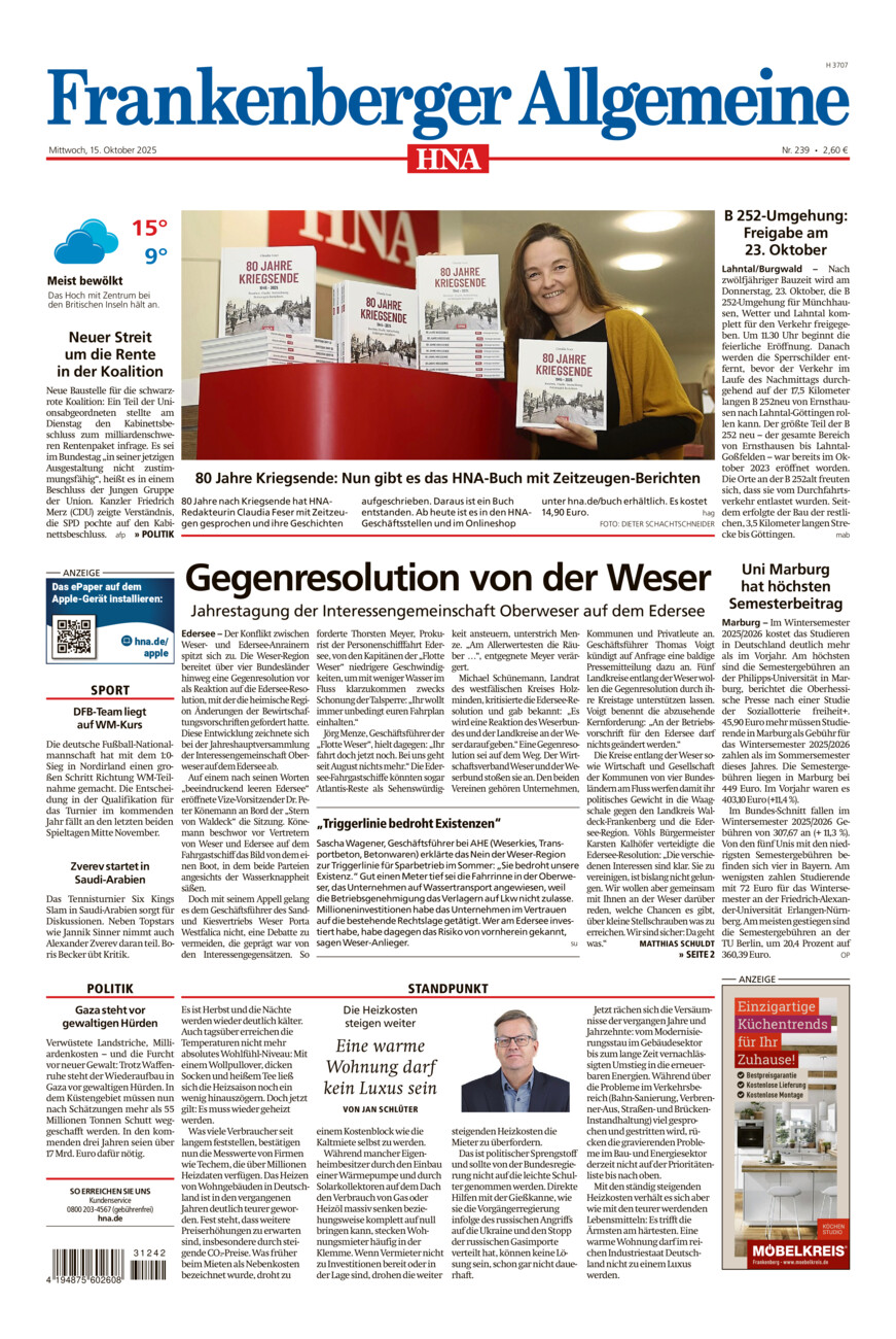 Frankenberger Allgemeine vom Mittwoch, 15.10.2025