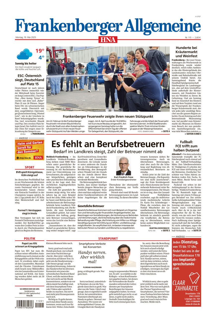 Frankenberger Allgemeine vom Montag, 19.05.2025
