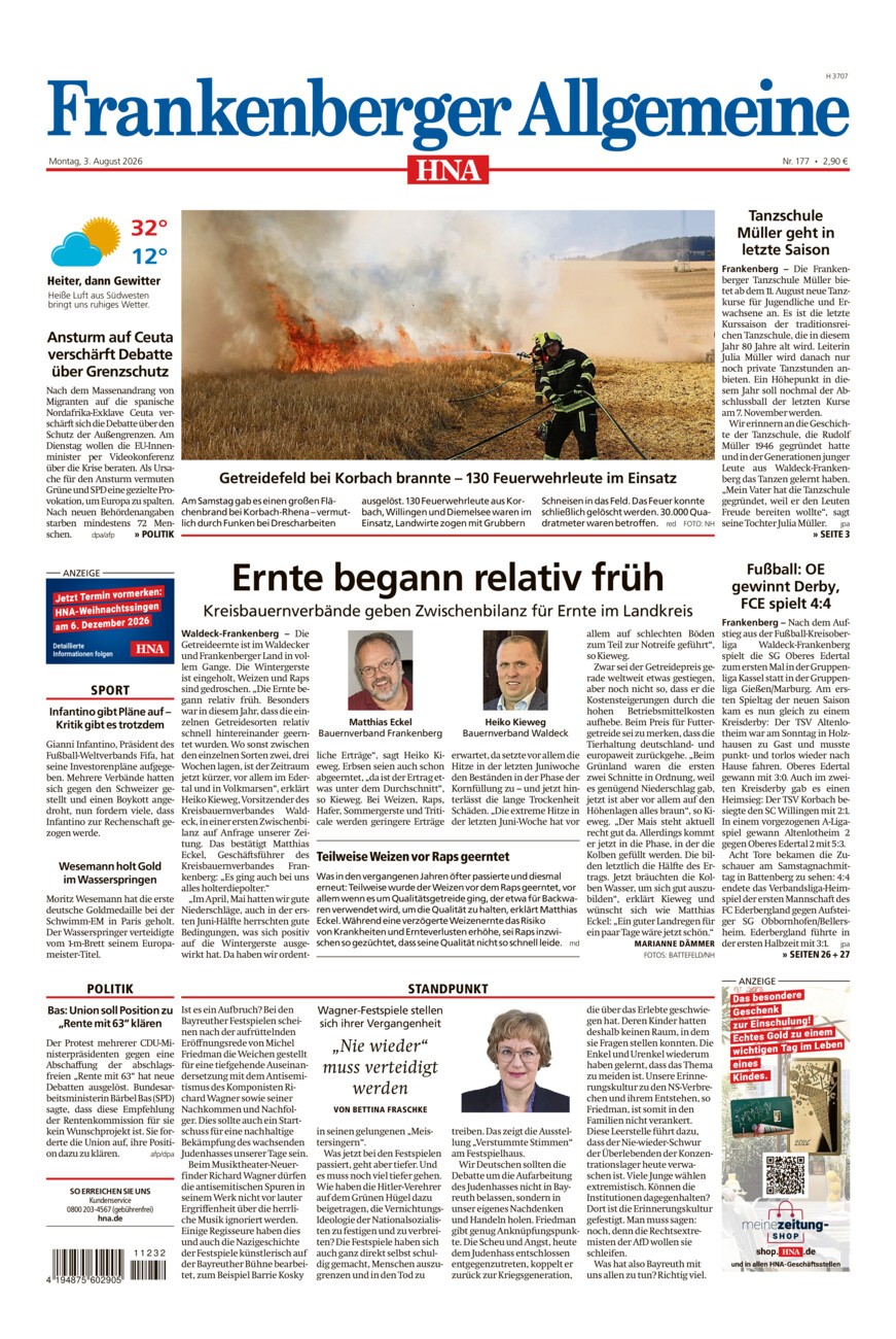 Frankenberger Allgemeine vom Montag, 03.08.2026