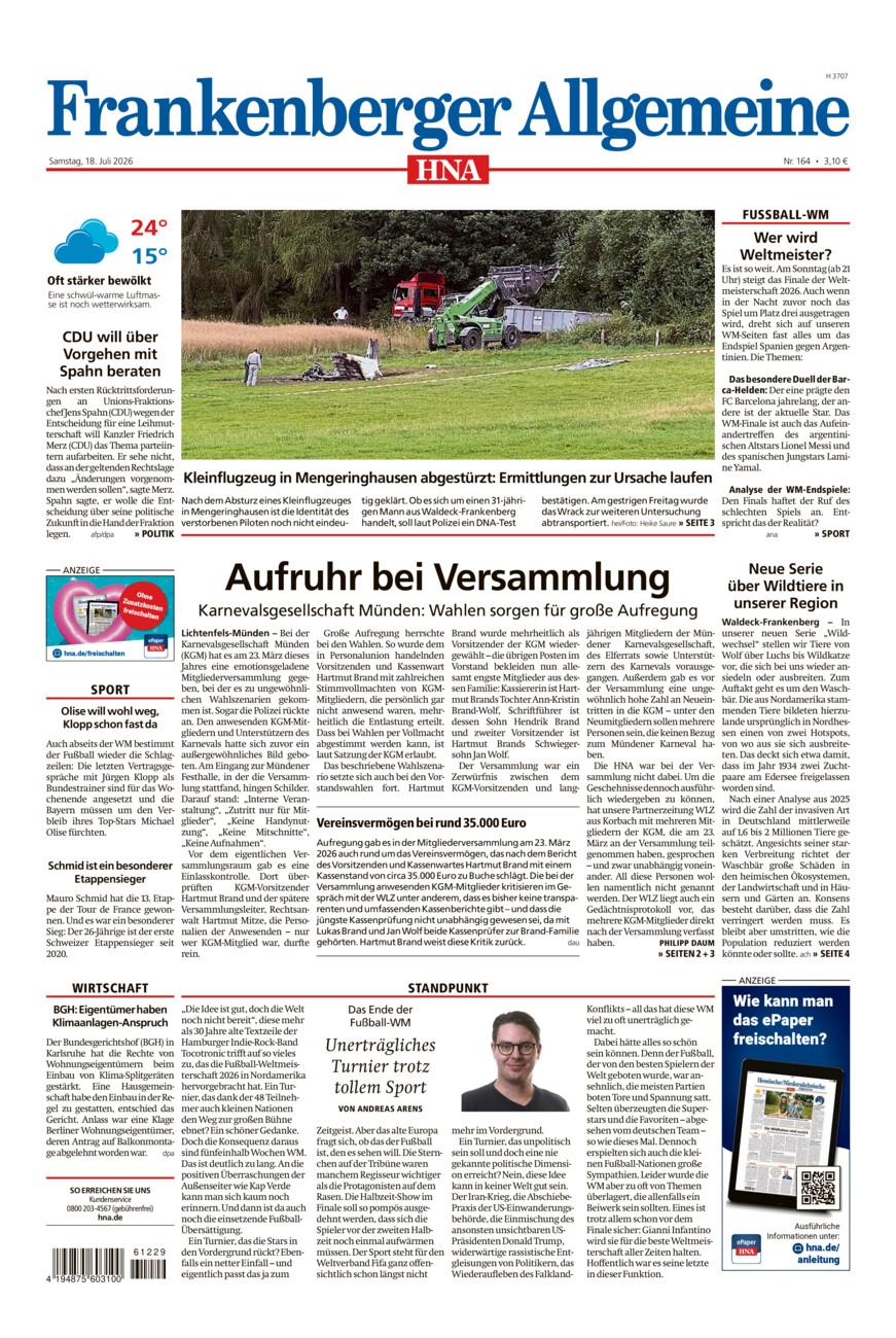 Frankenberger Allgemeine vom Samstag, 18.07.2026
