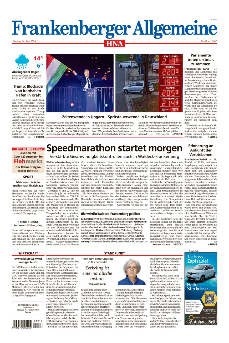 Frankenberger Allgemeine vom Dienstag, 14.04.2026