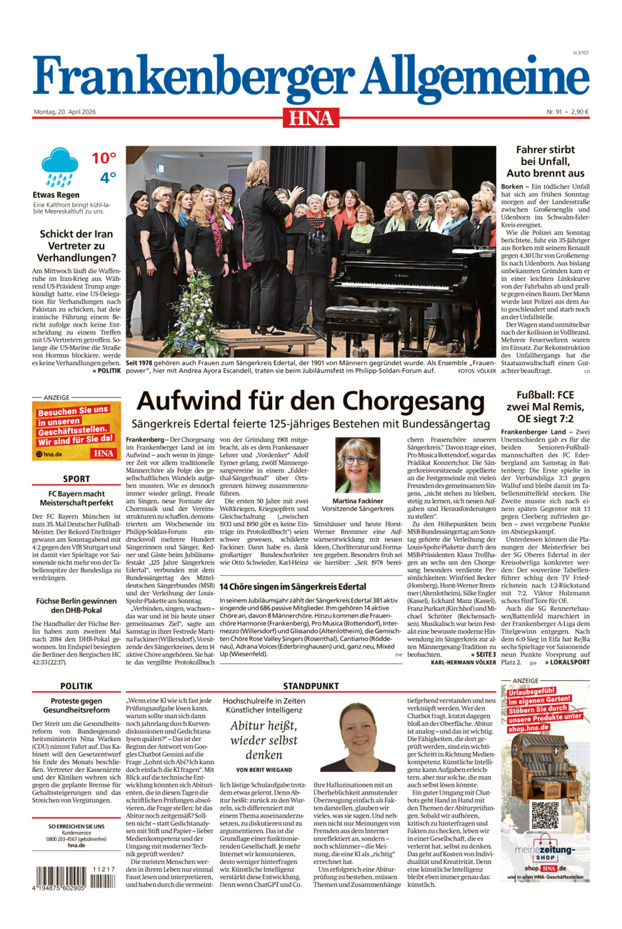 Frankenberger Allgemeine vom Montag, 20.04.2026