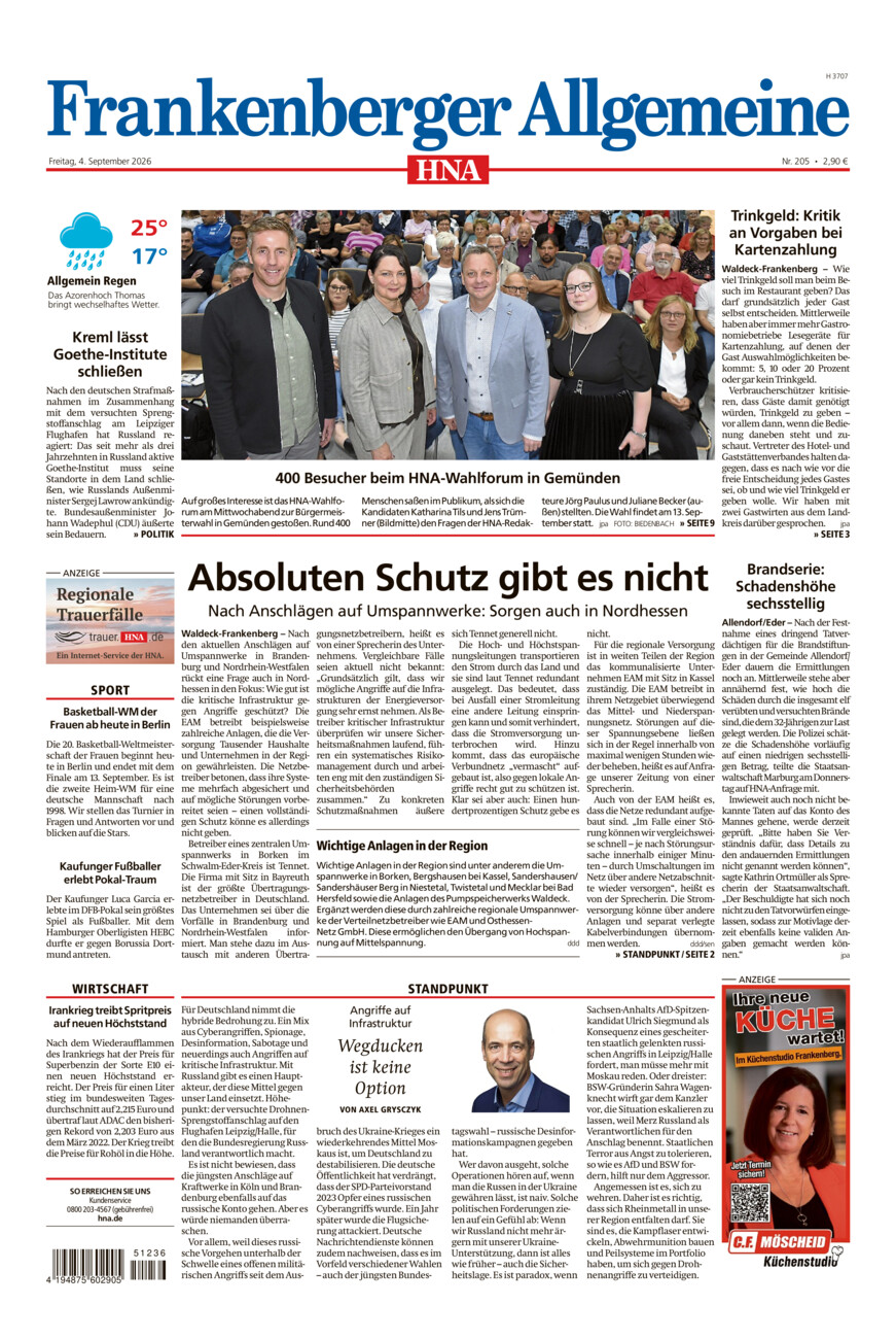 Frankenberger Allgemeine vom Freitag, 04.09.2026