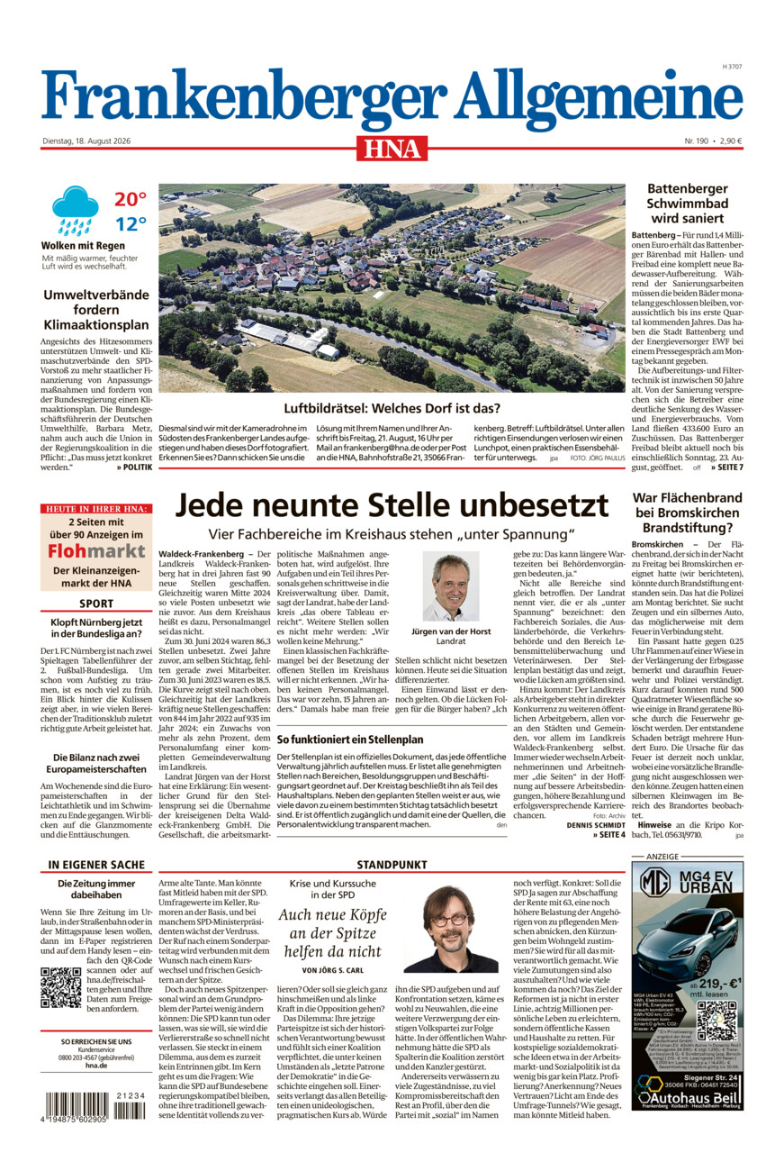 Frankenberger Allgemeine vom Dienstag, 18.08.2026