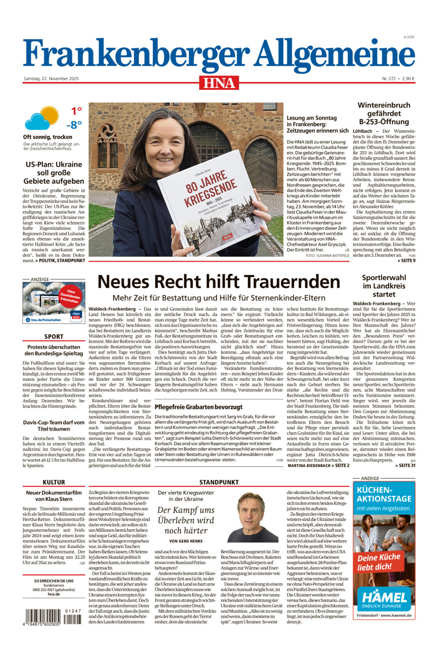 Frankenberger Allgemeine vom Samstag, 22.11.2025