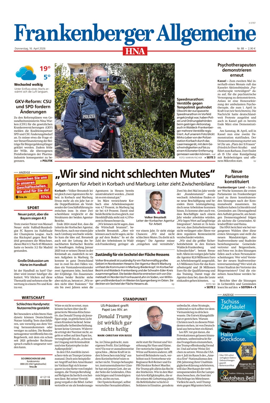 Frankenberger Allgemeine vom Donnerstag, 16.04.2026