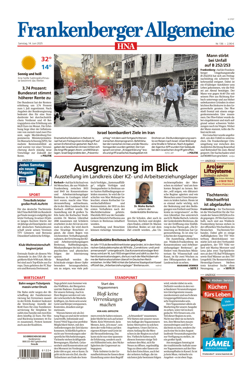 Frankenberger Allgemeine vom Samstag, 14.06.2025
