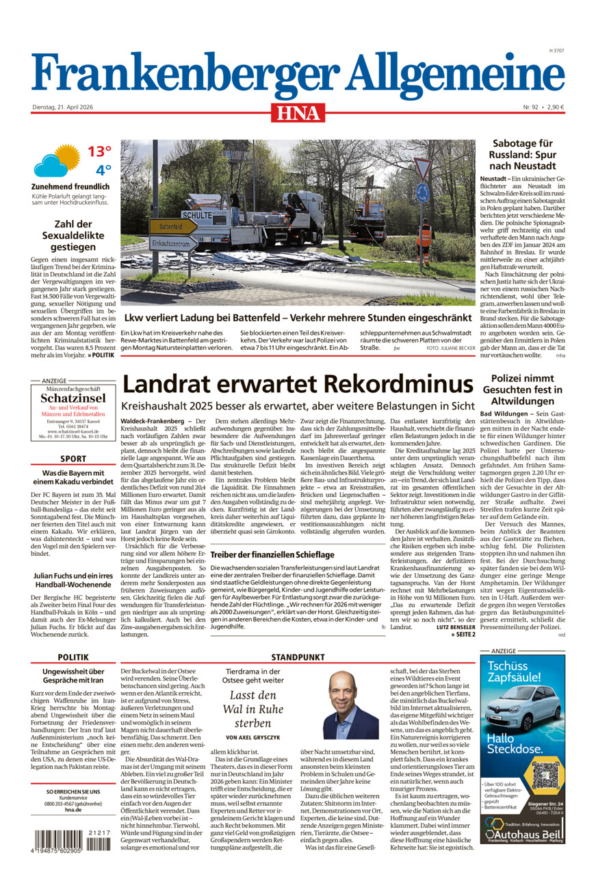 Frankenberger Allgemeine vom Dienstag, 21.04.2026