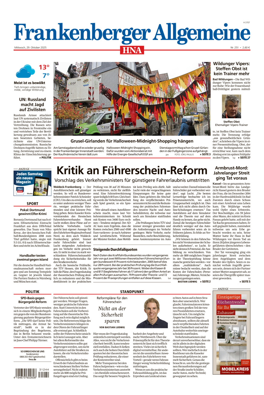 Frankenberger Allgemeine vom Mittwoch, 29.10.2025