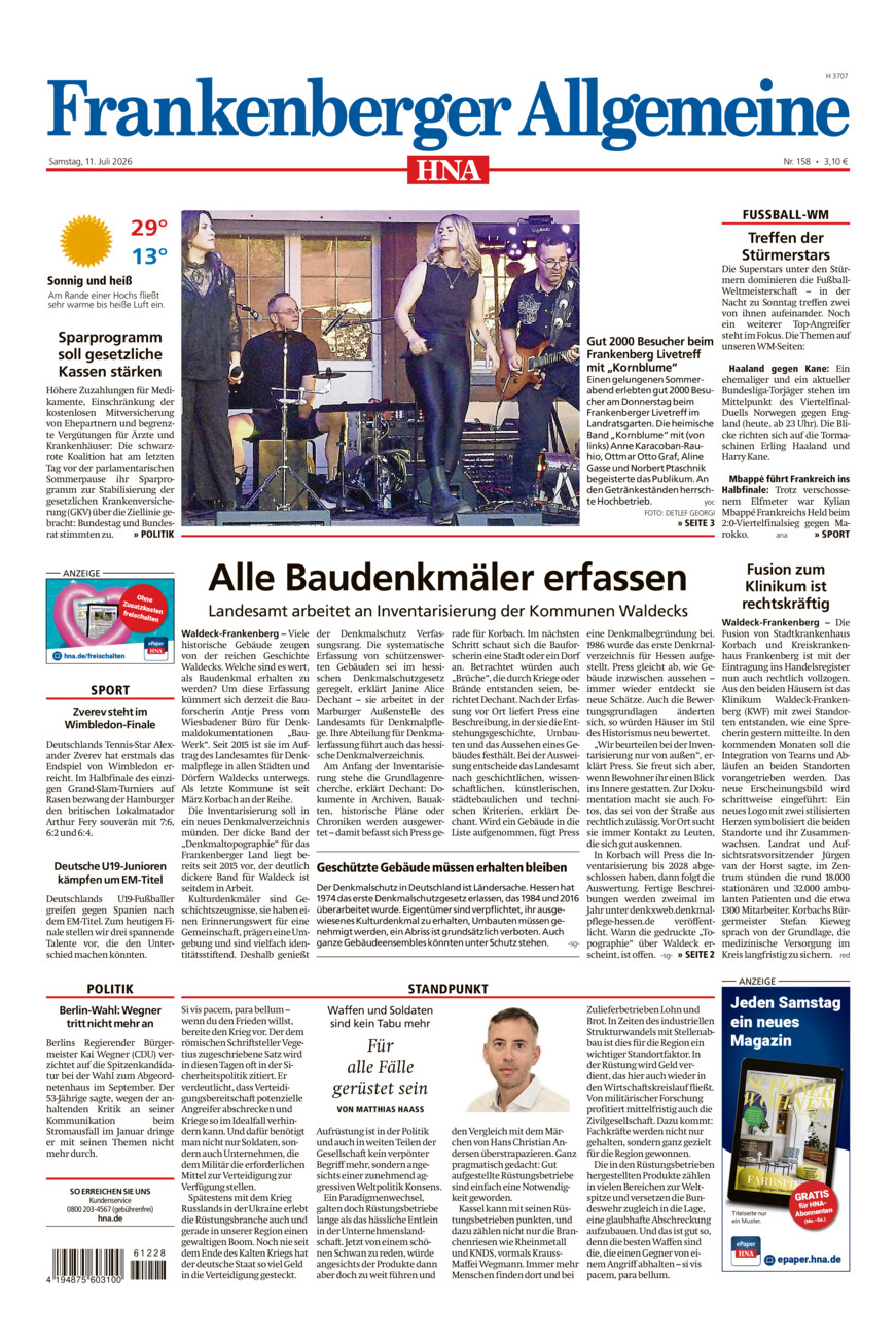Frankenberger Allgemeine vom Samstag, 11.07.2026