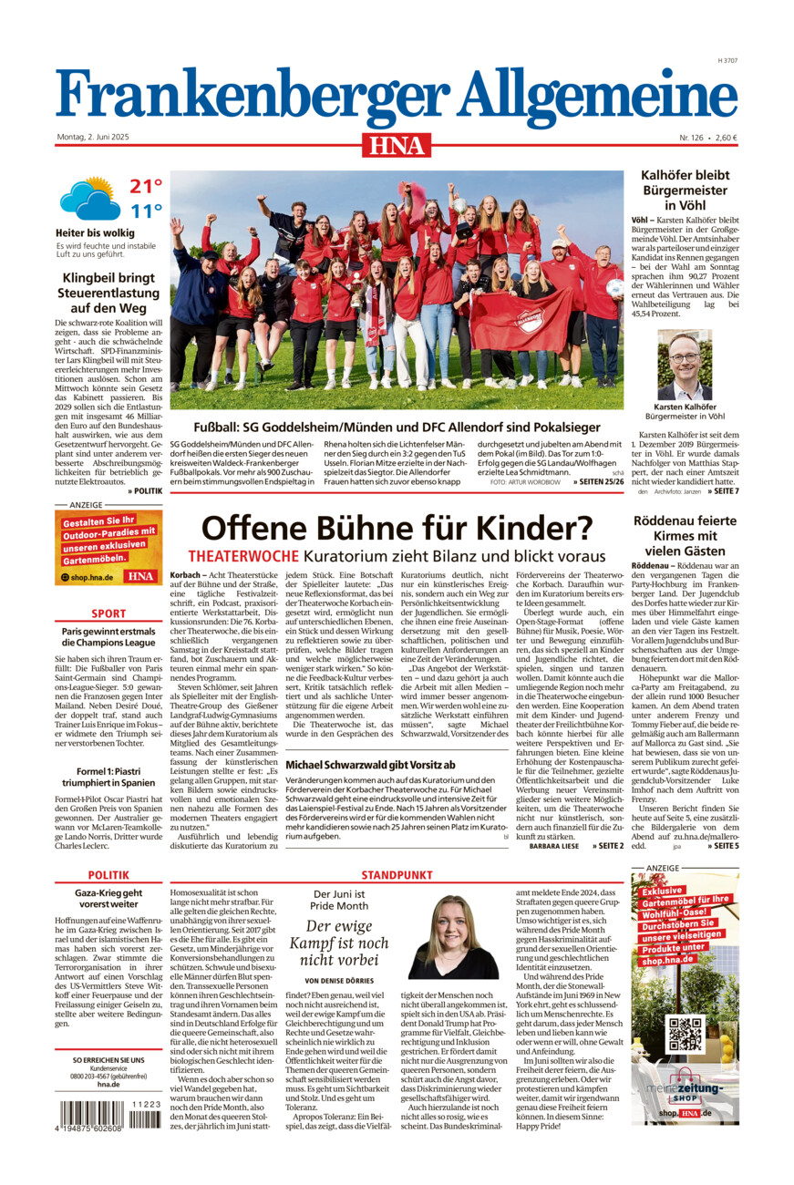 Frankenberger Allgemeine vom Montag, 02.06.2025