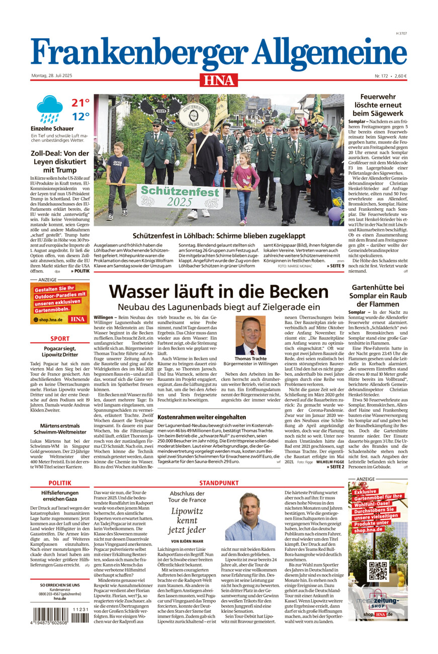 Frankenberger Allgemeine vom Montag, 28.07.2025