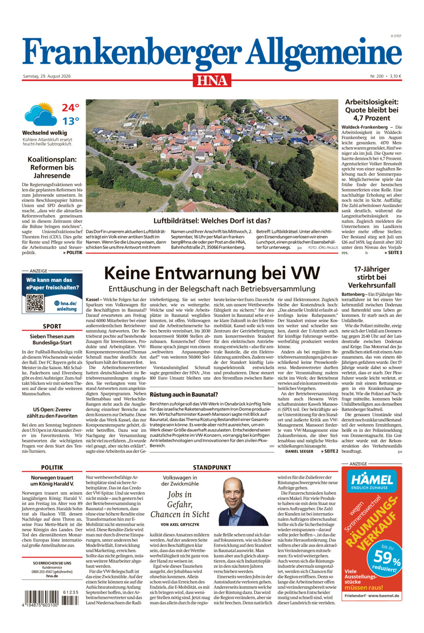 Frankenberger Allgemeine vom Samstag, 29.08.2026