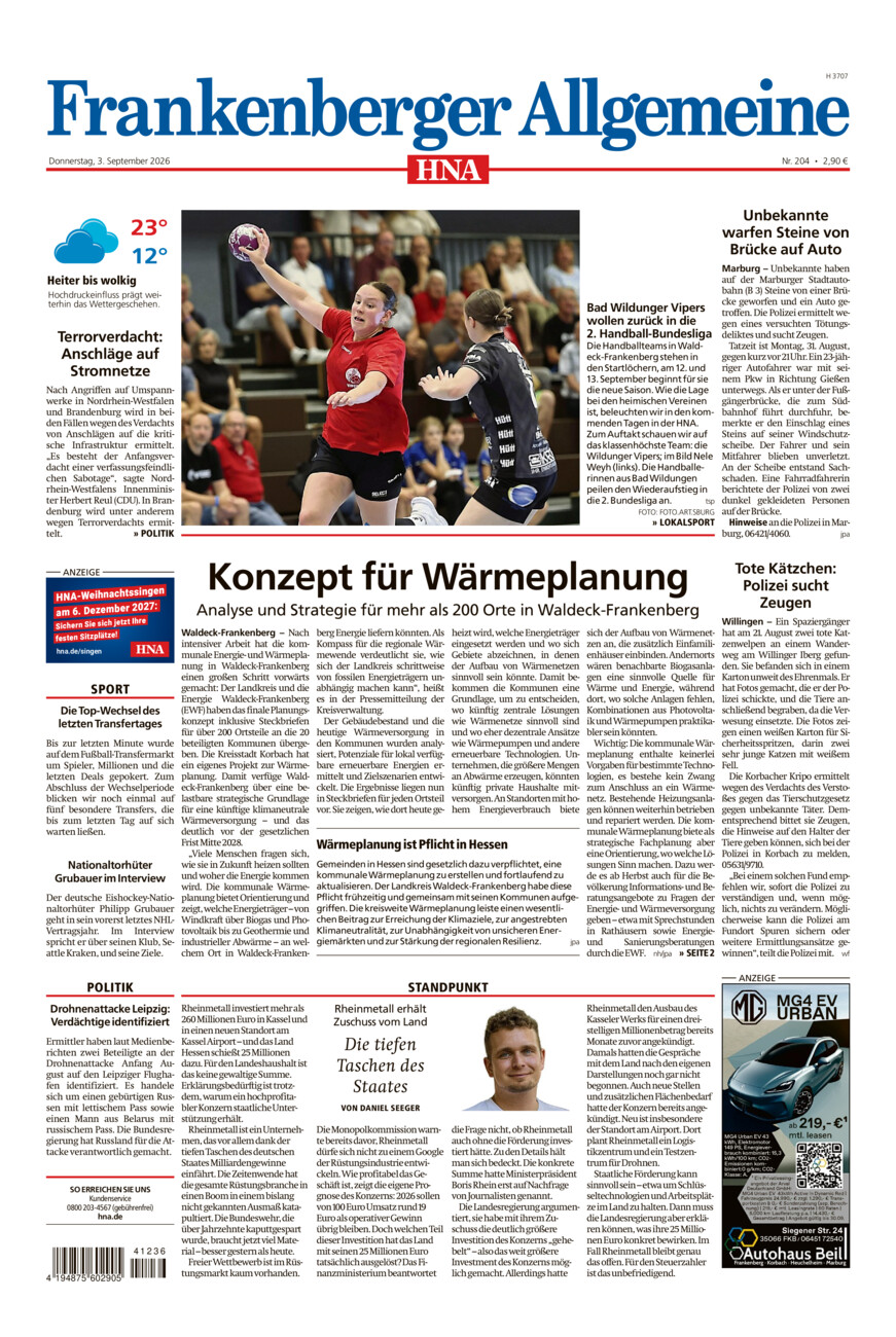Frankenberger Allgemeine vom Donnerstag, 03.09.2026