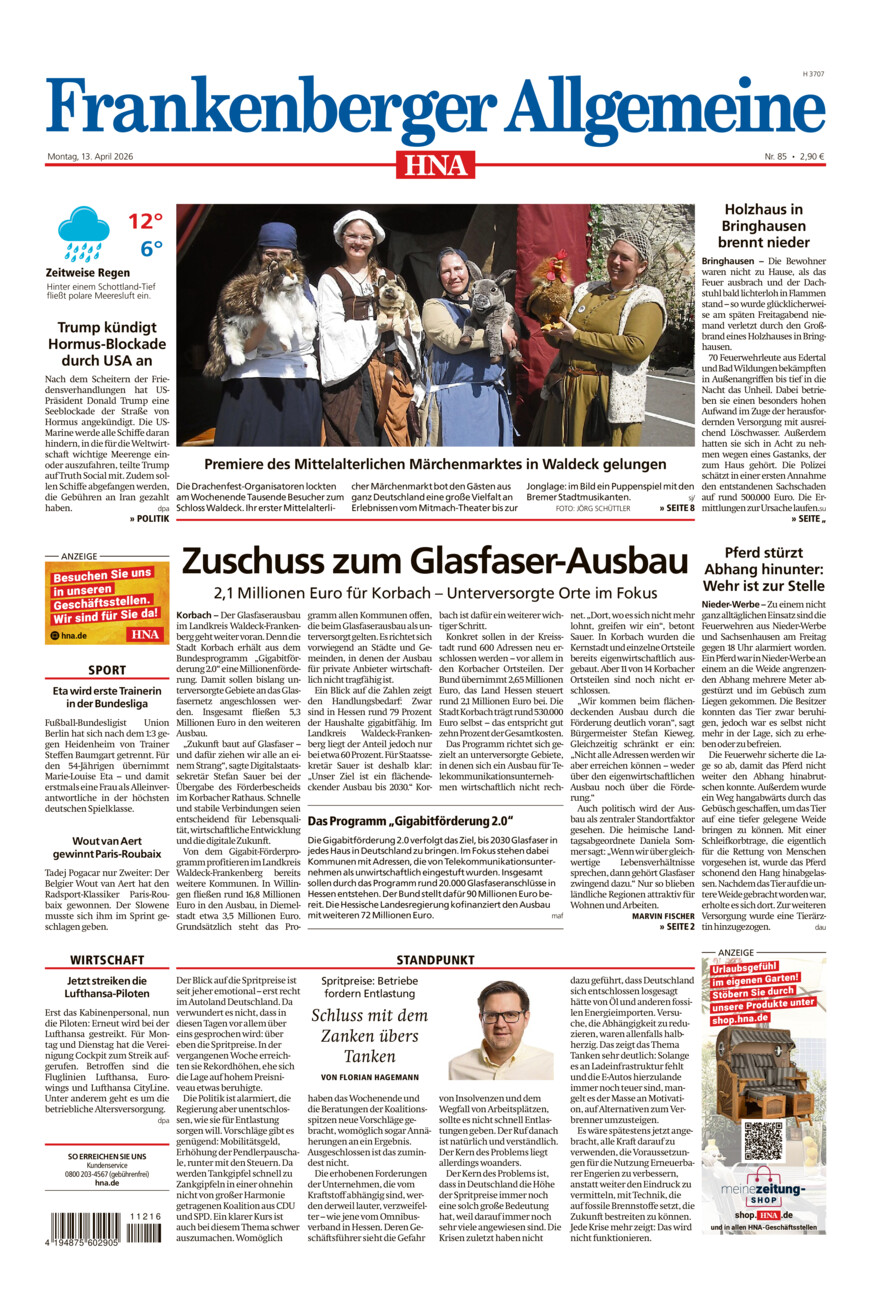 Frankenberger Allgemeine vom Montag, 13.04.2026