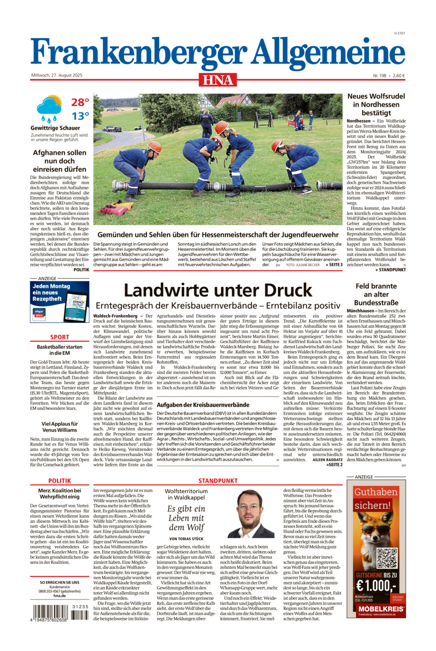 Frankenberger Allgemeine vom Mittwoch, 27.08.2025