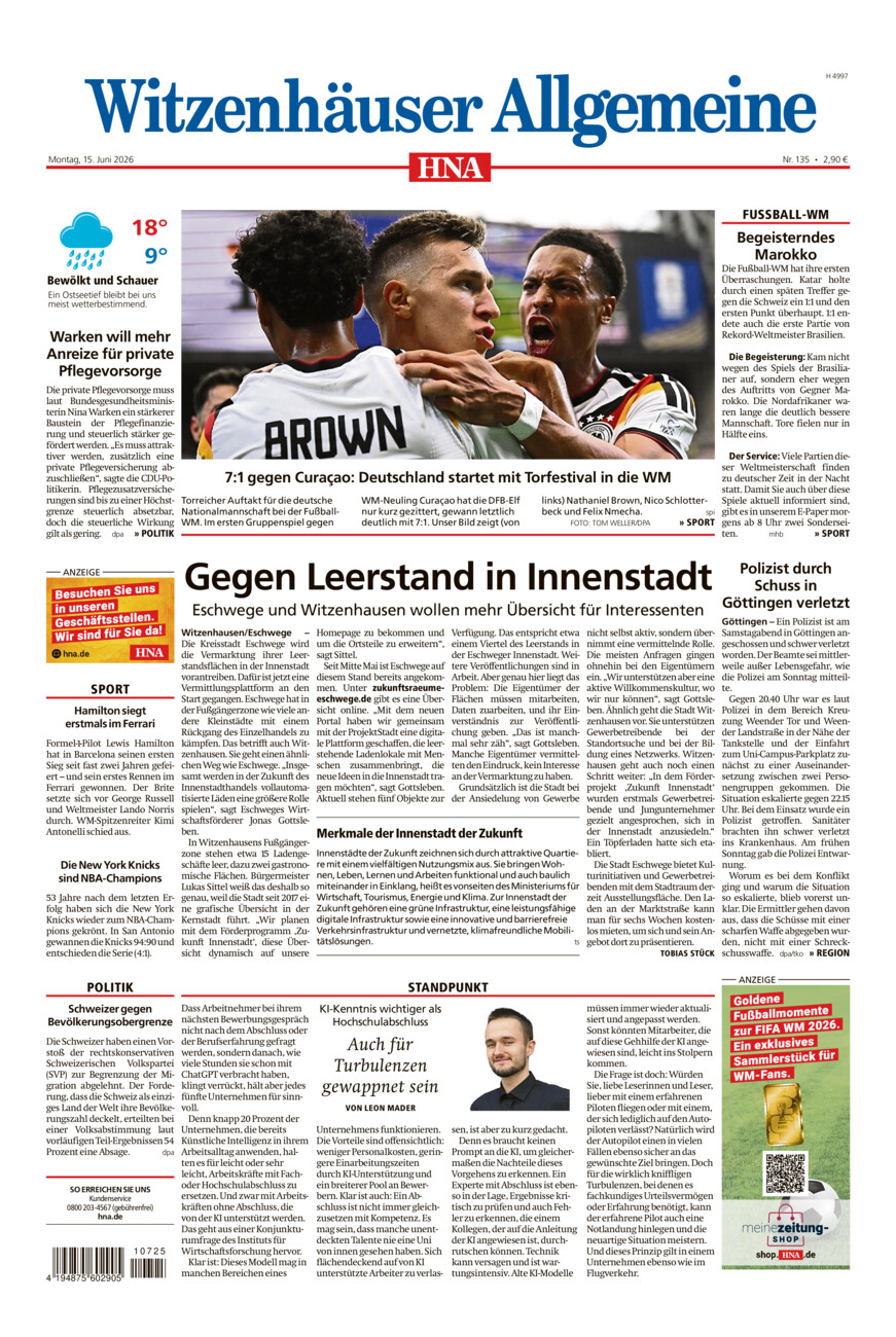 Witzenhäuser Allgemeine vom Montag, 15.06.2026