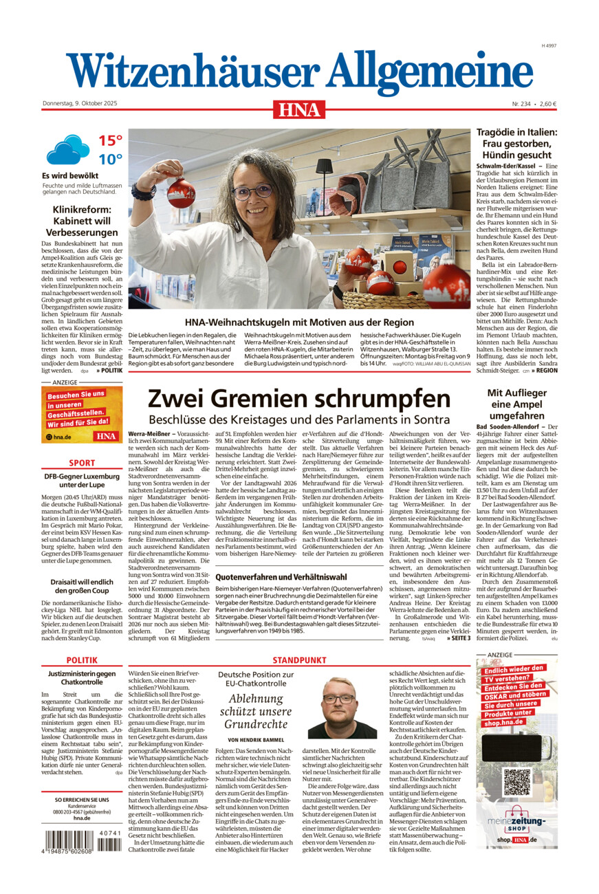 Witzenhäuser Allgemeine vom Donnerstag, 09.10.2025