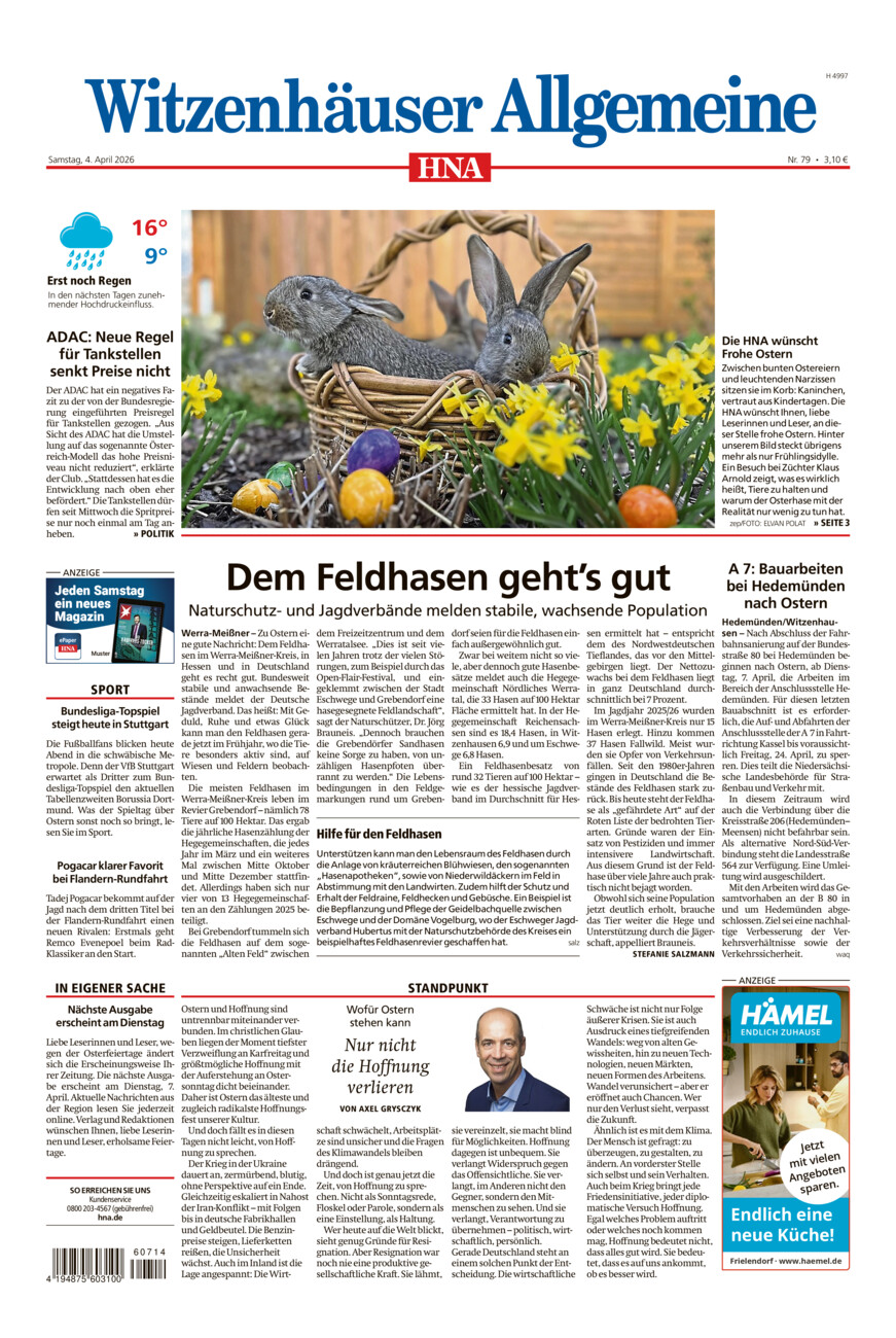 Witzenhäuser Allgemeine vom Samstag, 04.04.2026