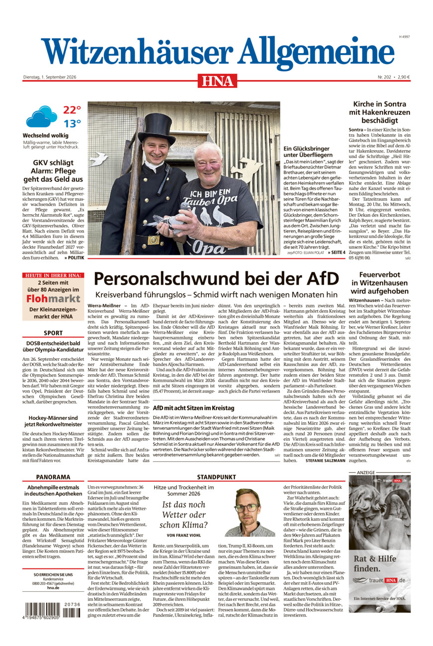 Witzenhäuser Allgemeine vom Dienstag, 01.09.2026
