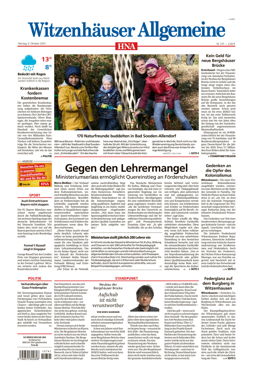Witzenhäuser Allgemeine vom Montag, 06.10.2025