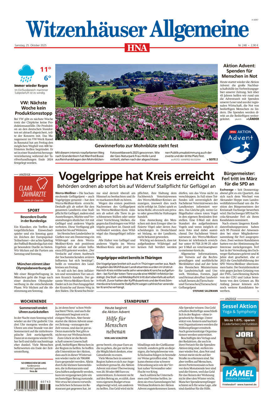 Witzenhäuser Allgemeine vom Samstag, 25.10.2025