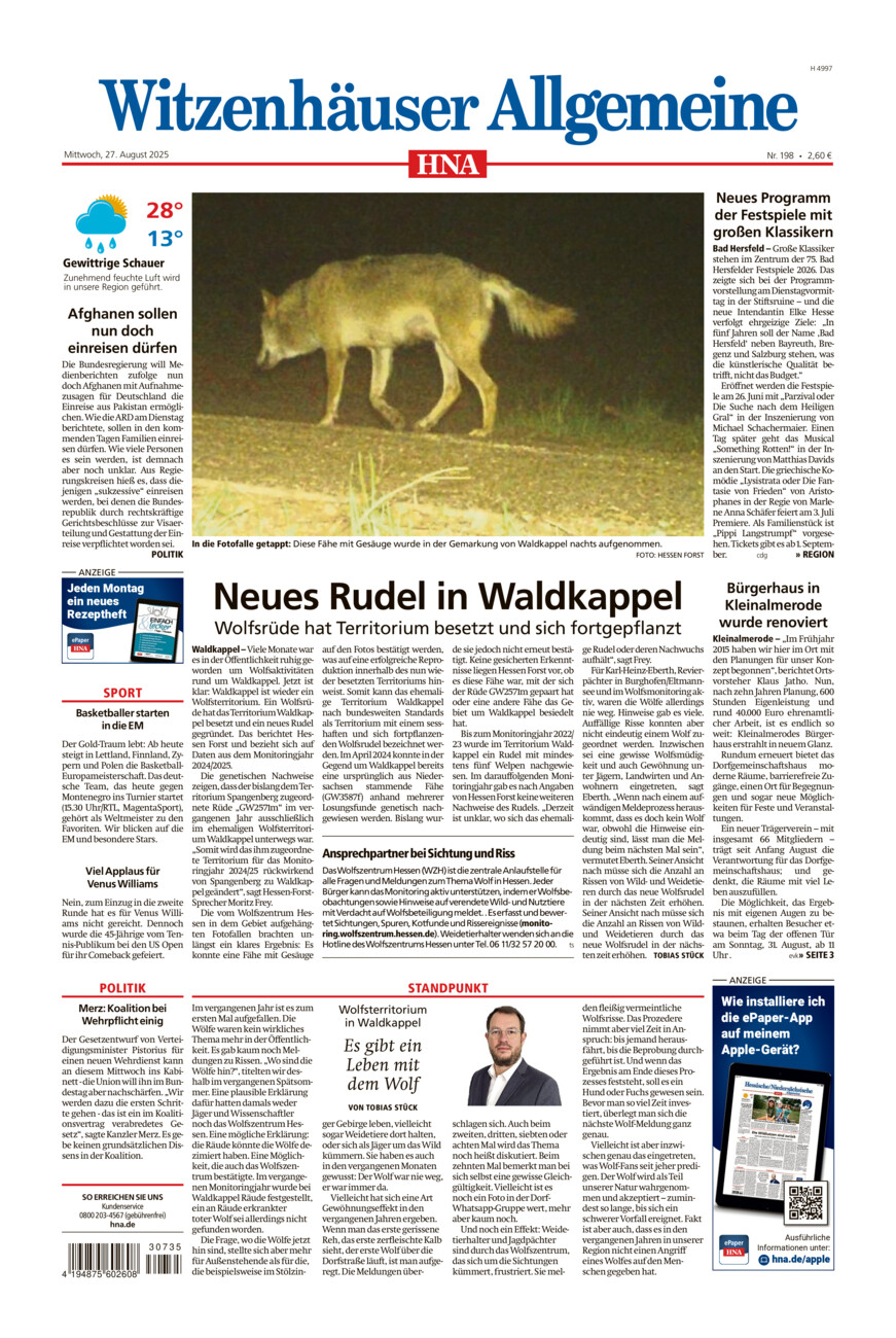 Witzenhäuser Allgemeine vom Mittwoch, 27.08.2025