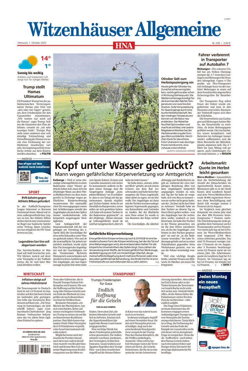 Witzenhäuser Allgemeine vom Mittwoch, 01.10.2025