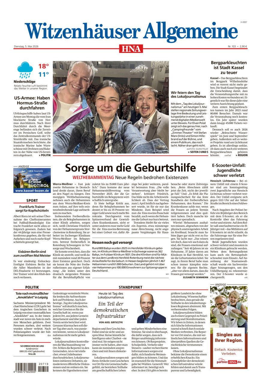 Witzenhäuser Allgemeine vom Dienstag, 05.05.2026